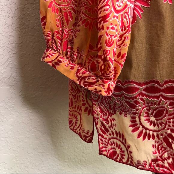 Hale Bob orange and pink sheer floral silk top size Large - Picture 3 of 16